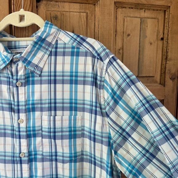 Men's Crown & Ivy XL Blue White Long Sleeve Button Front Shirt - Picture 2 of 7